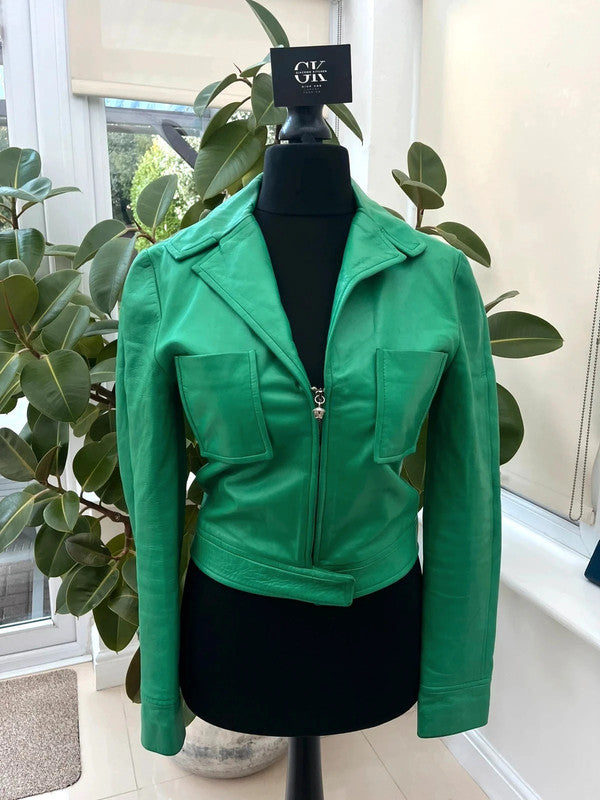 Vintage Gianni Versace Green Lambskin Leather Jacket 1985 IT40