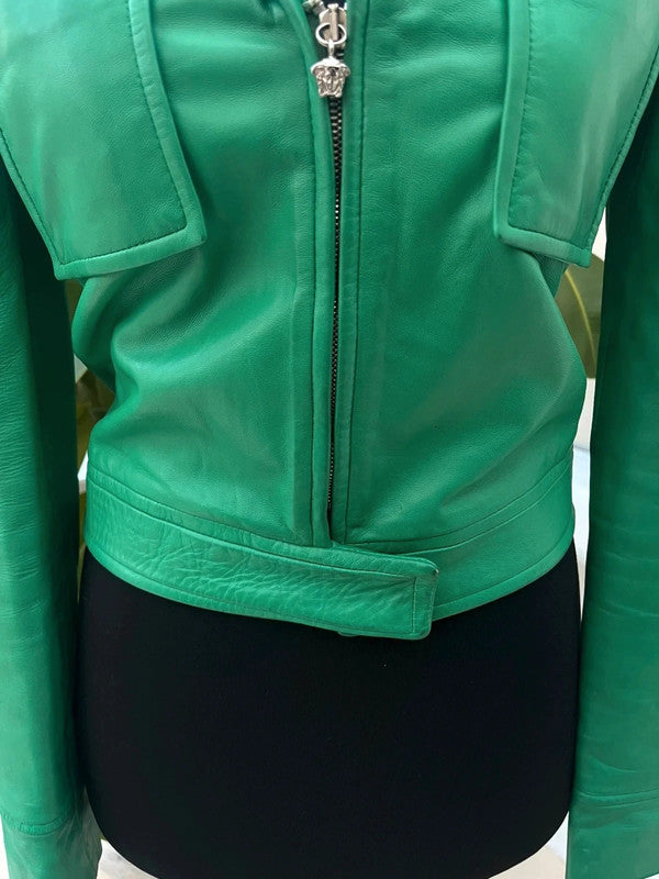 Vintage Gianni Versace Green Lambskin Leather Jacket 1985 IT40