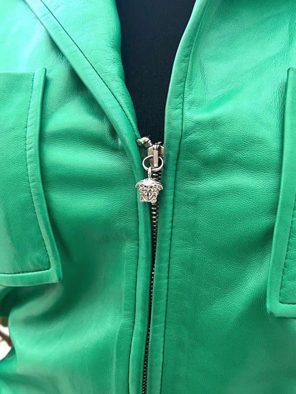 Vintage Gianni Versace Green Lambskin Leather Jacket 1985 IT40