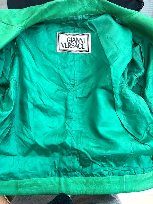 Vintage Gianni Versace Green Lambskin Leather Jacket 1985 IT40
