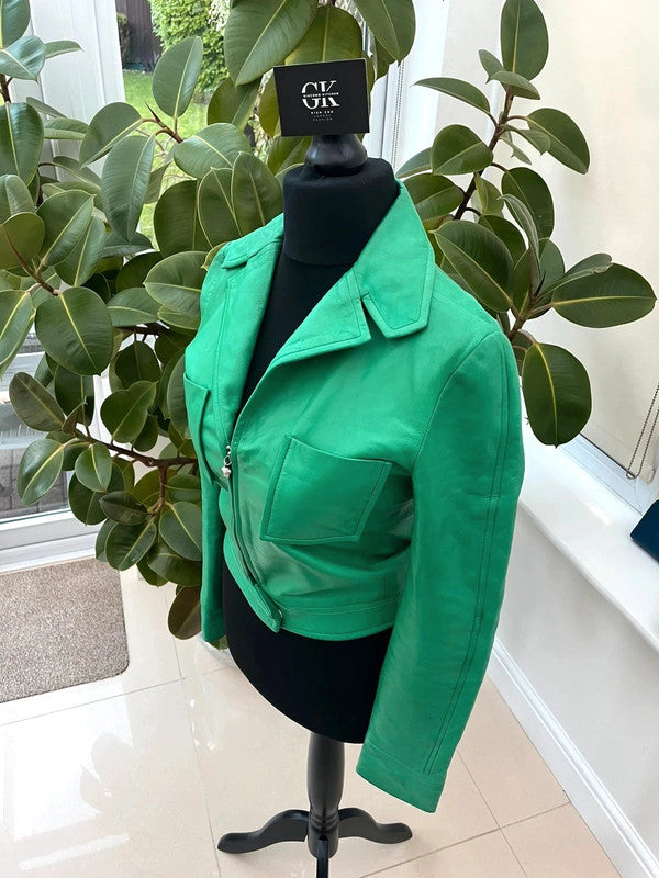 Vintage Gianni Versace Green Lambskin Leather Jacket 1985 IT40