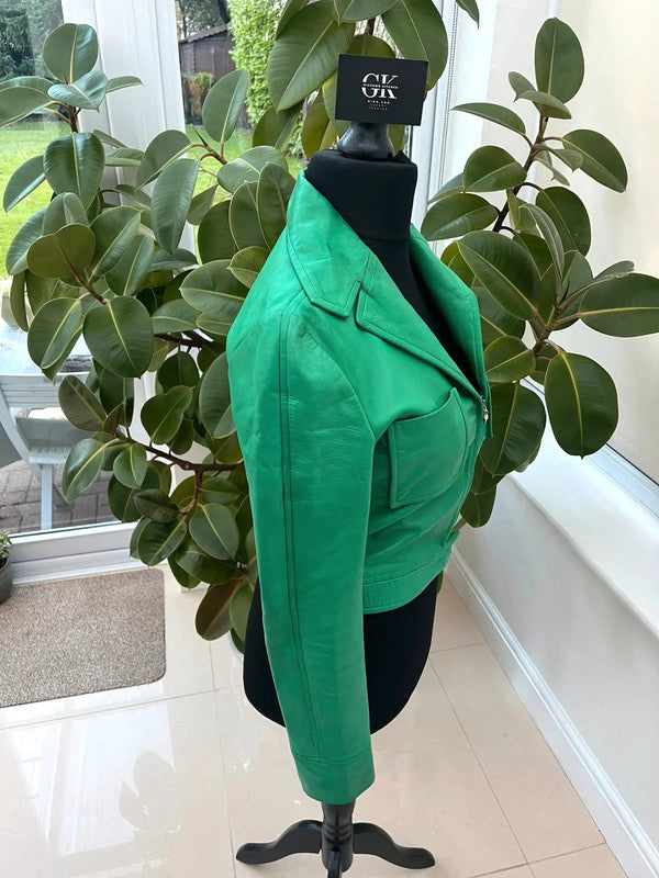 Vintage Gianni Versace Green Lambskin Leather Jacket 1985 IT40