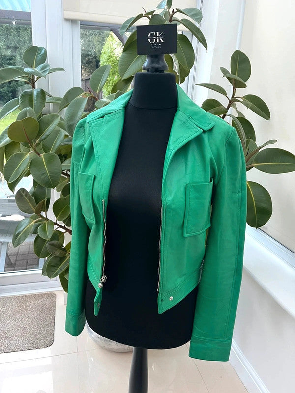 Vintage Gianni Versace Green Lambskin Leather Jacket 1985 IT40