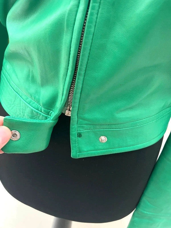 Vintage Gianni Versace Green Lambskin Leather Jacket 1985 IT40