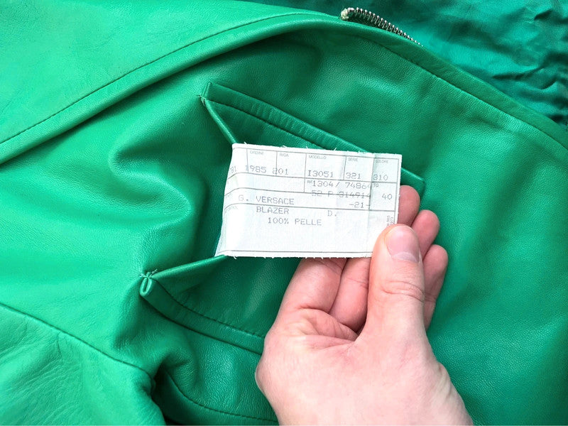 Vintage Gianni Versace Green Lambskin Leather Jacket 1985 IT40