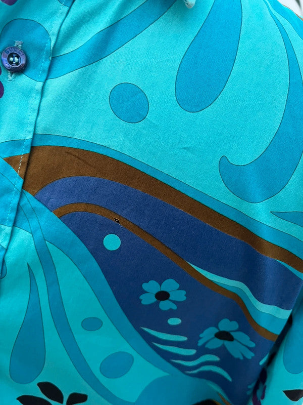 S/S 1999 Gucci by Tom Ford Blue Psychedelic Floral Button Up Men's Shirt Size M