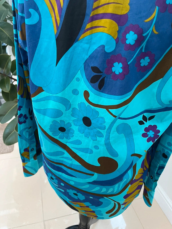 S/S 1999 Gucci by Tom Ford Blue Psychedelic Floral Button Up Men's Shirt Size M
