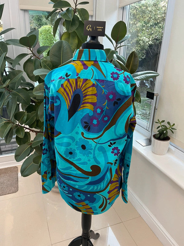 S/S 1999 Gucci by Tom Ford Blue Psychedelic Floral Button Up Men's Shirt Size M