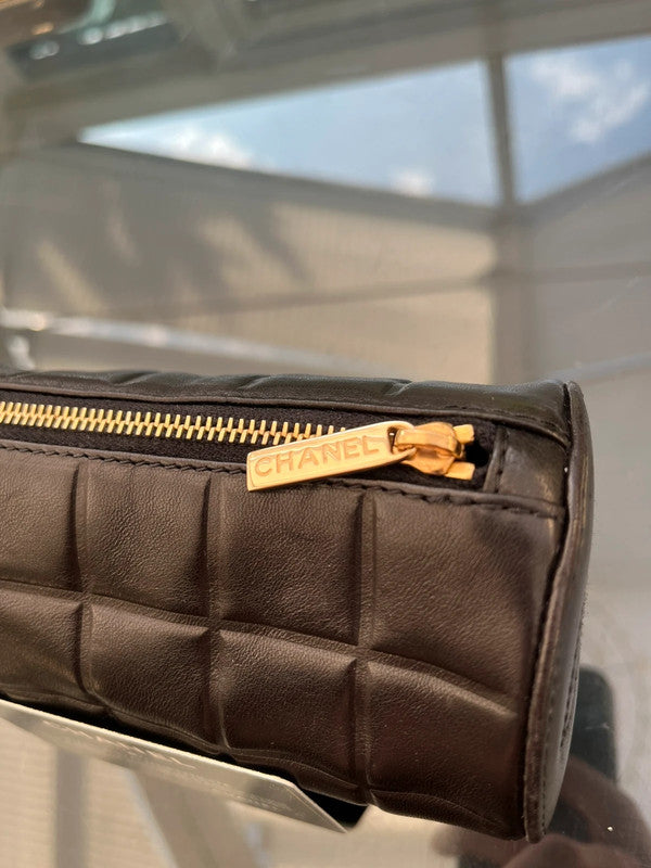 Chanel Small Chocolate Bar Pouch/Clutch - Quilted Black Leather