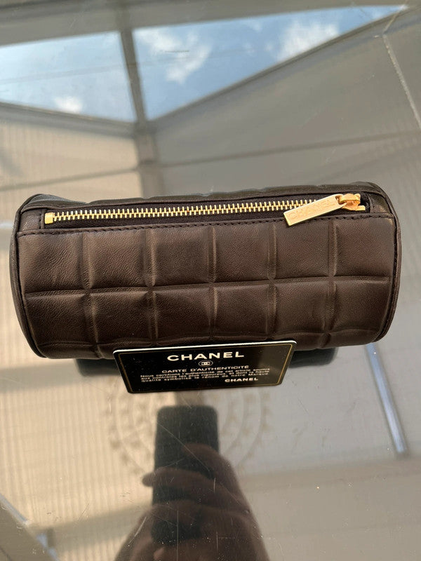 Chanel Small Chocolate Bar Pouch/Clutch - Quilted Black Leather