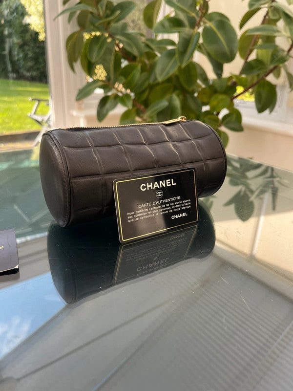 Chanel Small Chocolate Bar Pouch/Clutch - Quilted Black Leather