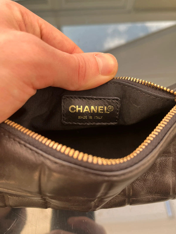 Chanel Small Chocolate Bar Pouch/Clutch - Quilted Black Leather