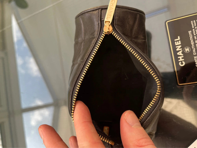 Chanel Small Chocolate Bar Pouch/Clutch - Quilted Black Leather