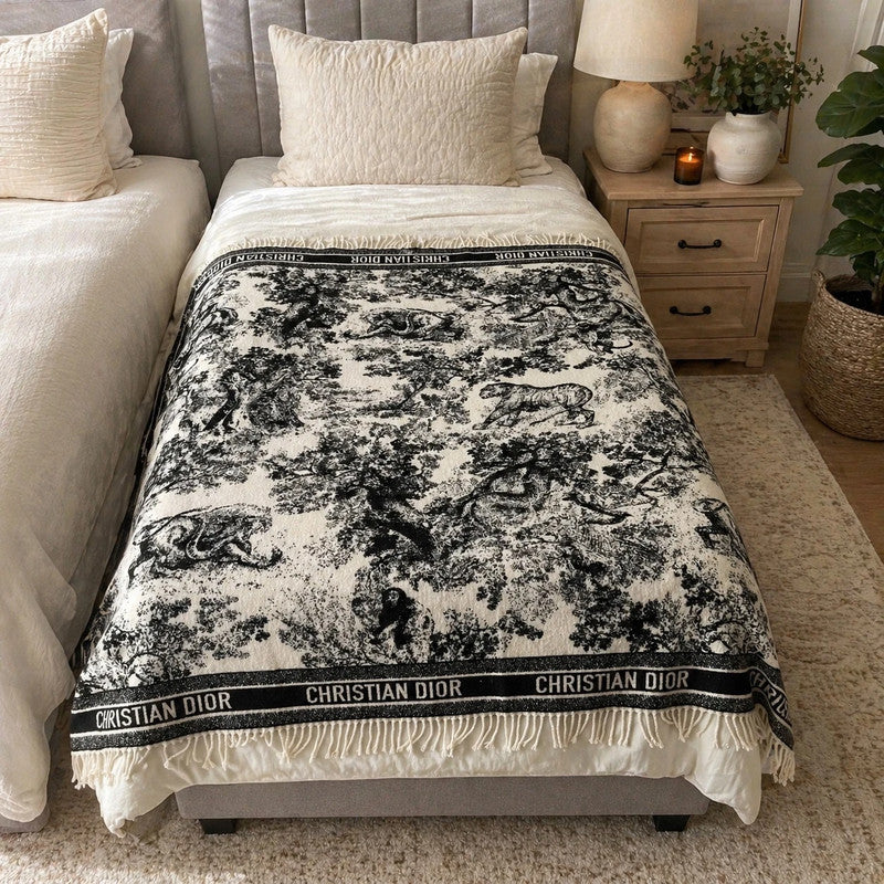 Christian Dior Wool Toile de Jouy Blanket Throw