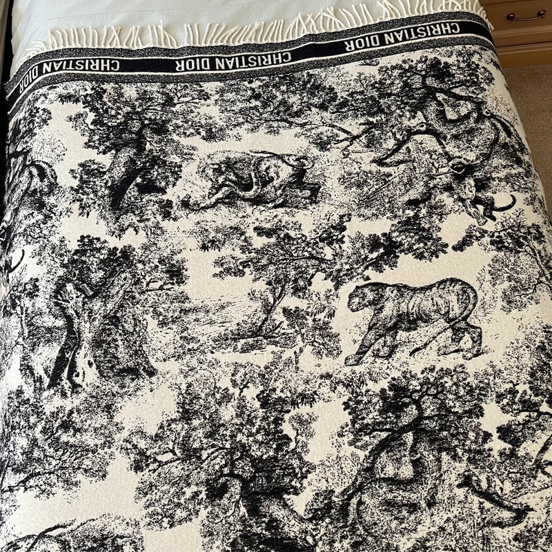 Christian Dior Wool Toile de Jouy Blanket Throw