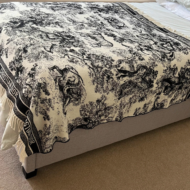 Christian Dior Wool Toile de Jouy Blanket Throw