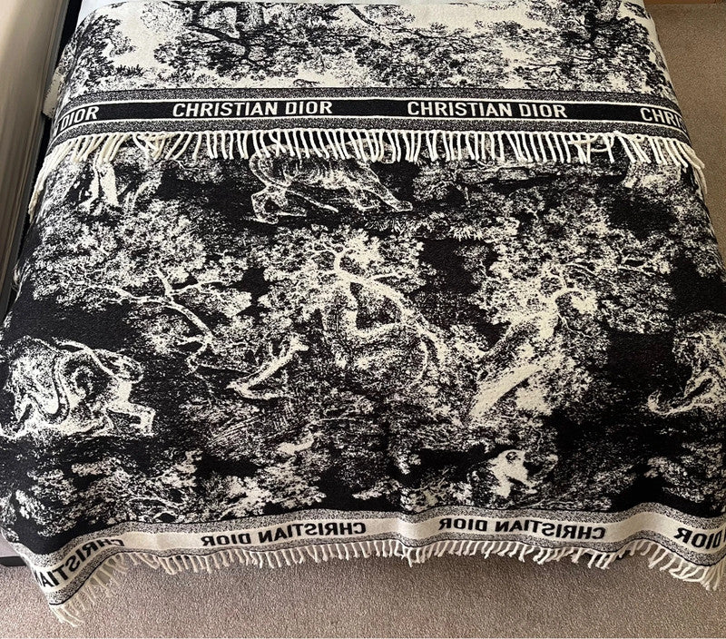 Christian Dior Wool Toile de Jouy Blanket Throw