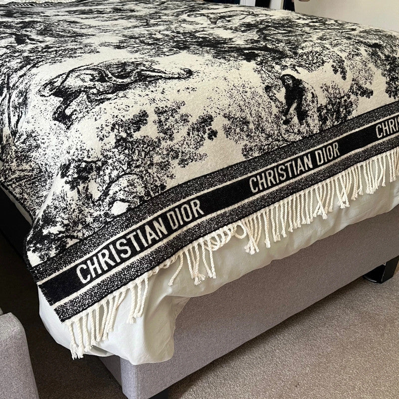 Christian Dior Wool Toile de Jouy Blanket Throw