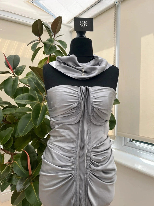 Vintage YSL by Tom ford 2003 F/W Runway Satin Halter Ruffle Dress