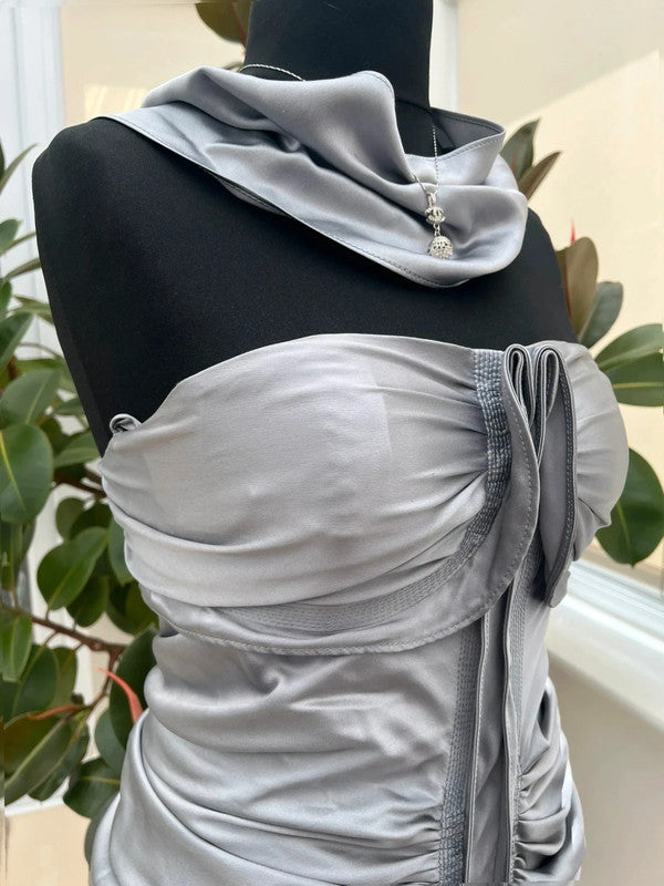 Vintage YSL by Tom ford 2003 F/W Runway Satin Halter Ruffle Dress