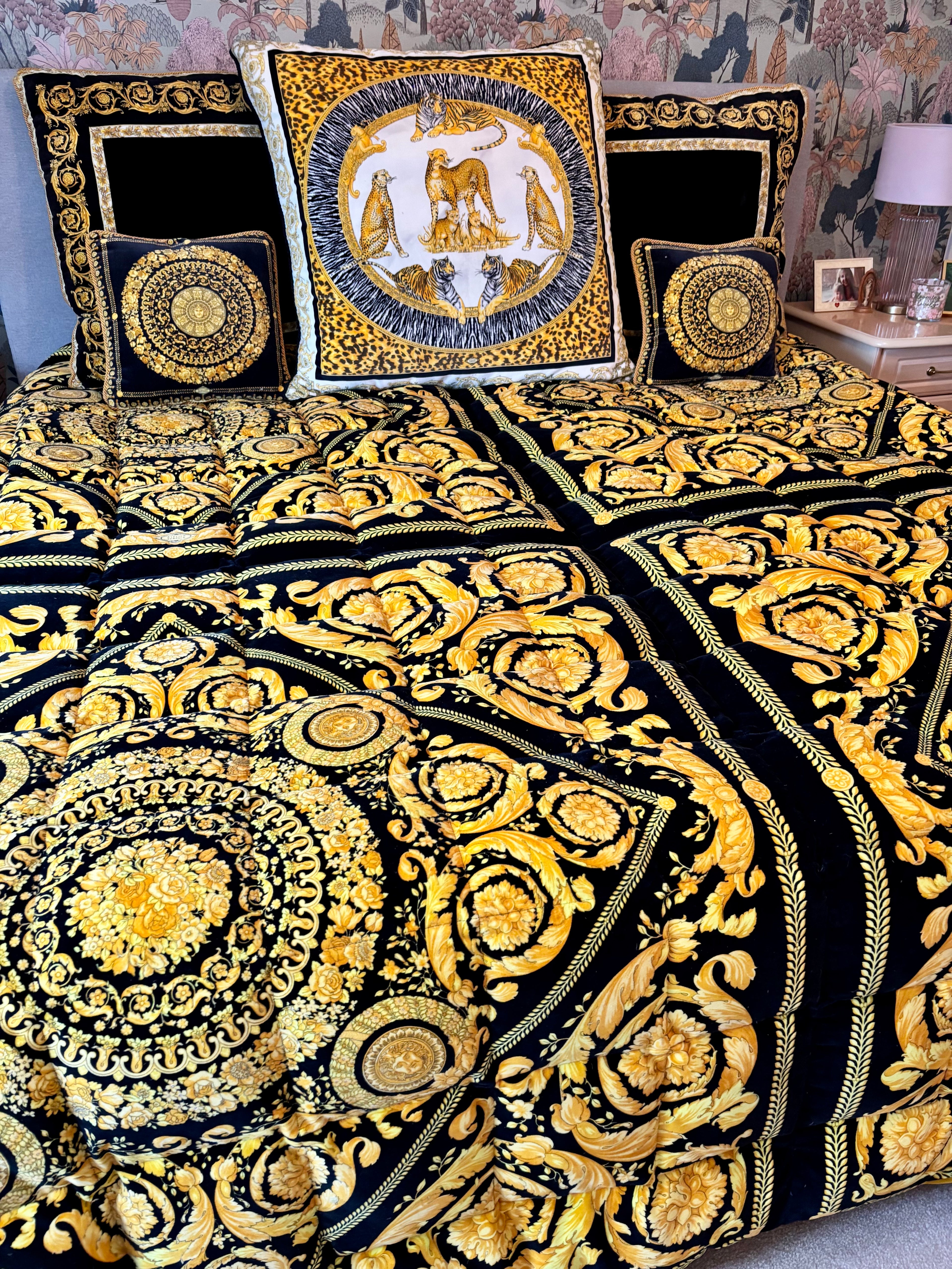 Vintage Gianni Versace Atelier Goose Down Comforter & Cushions — Luxury Bedding Set