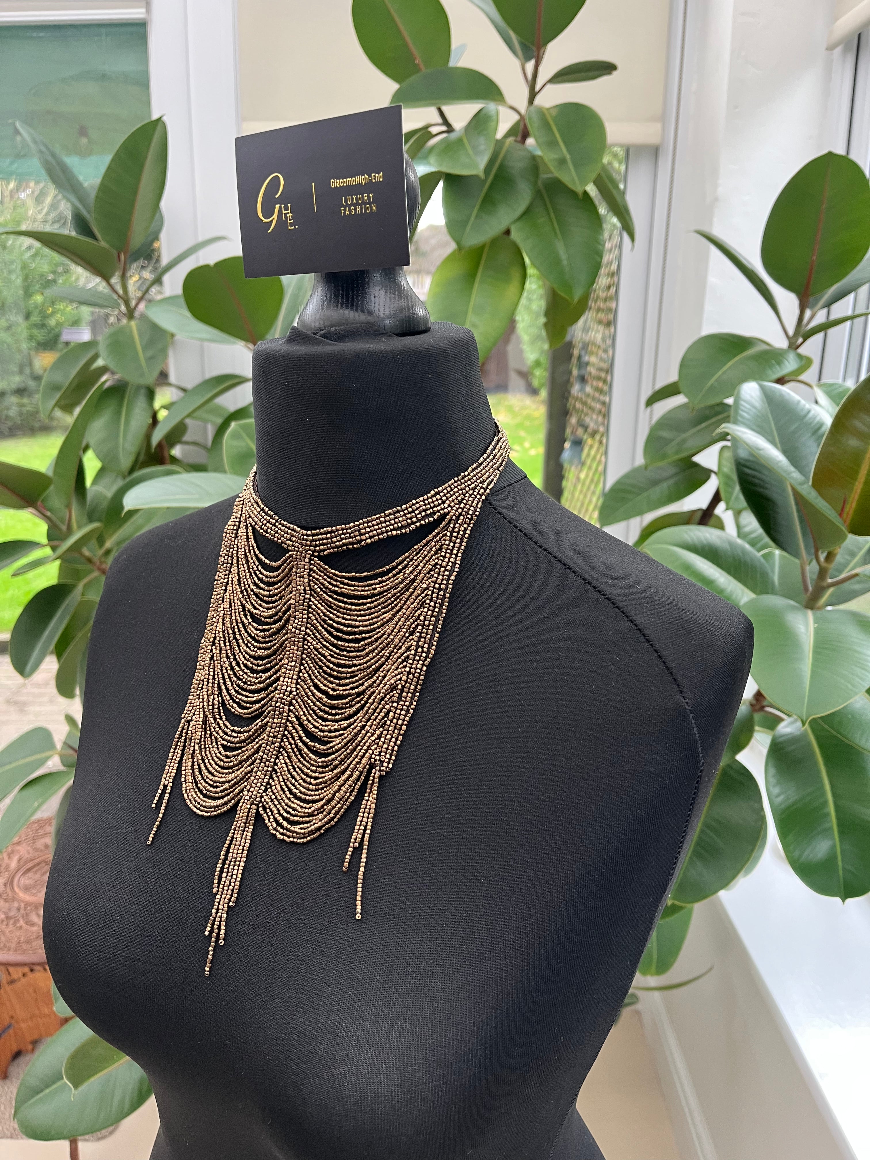 Christian Dior by John Galliano 1997 Masai Beads Crystals Bronze Bib Necklace