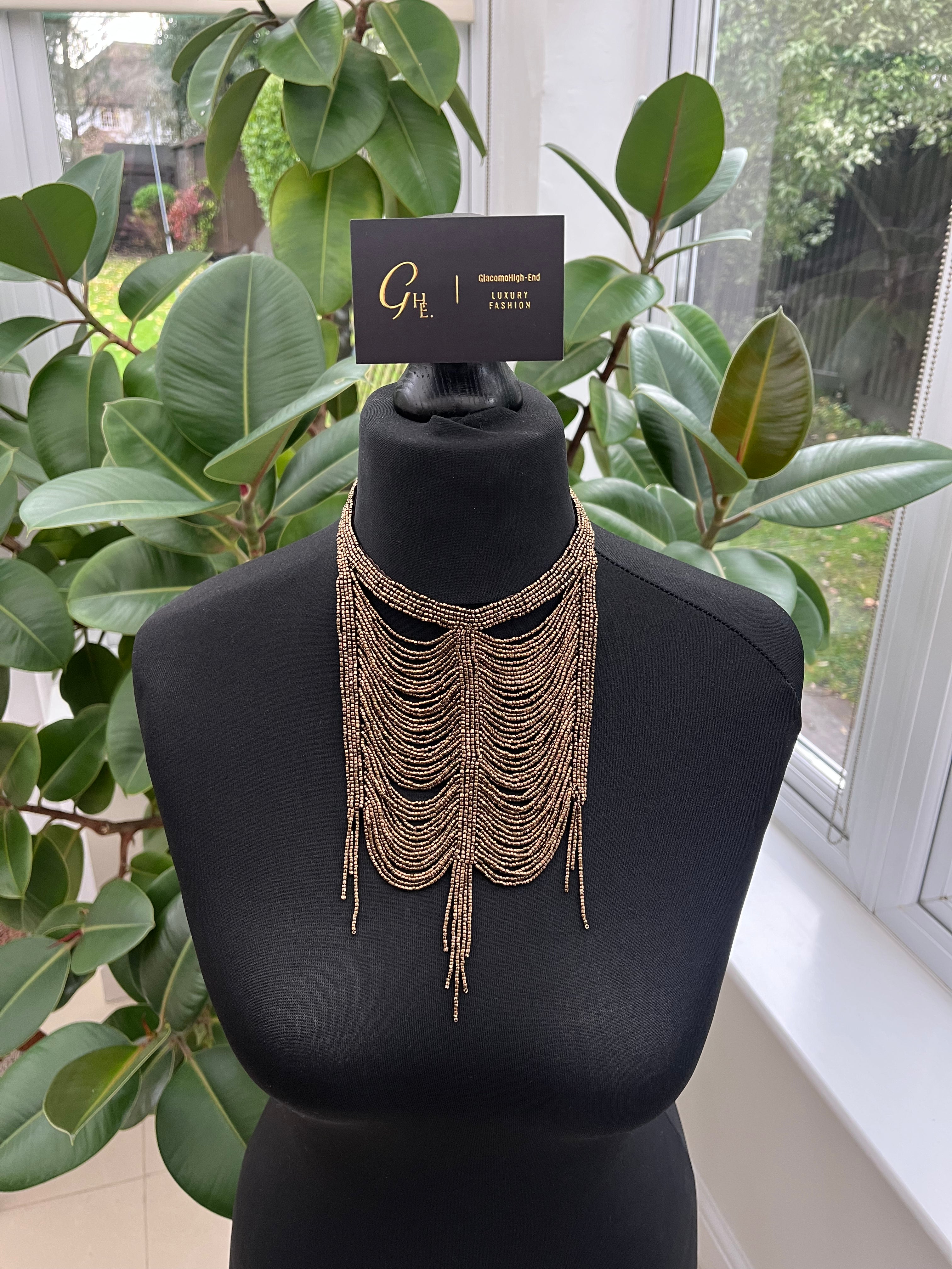 Christian Dior by John Galliano 1997 Masai Beads Crystals Bronze Bib Necklace