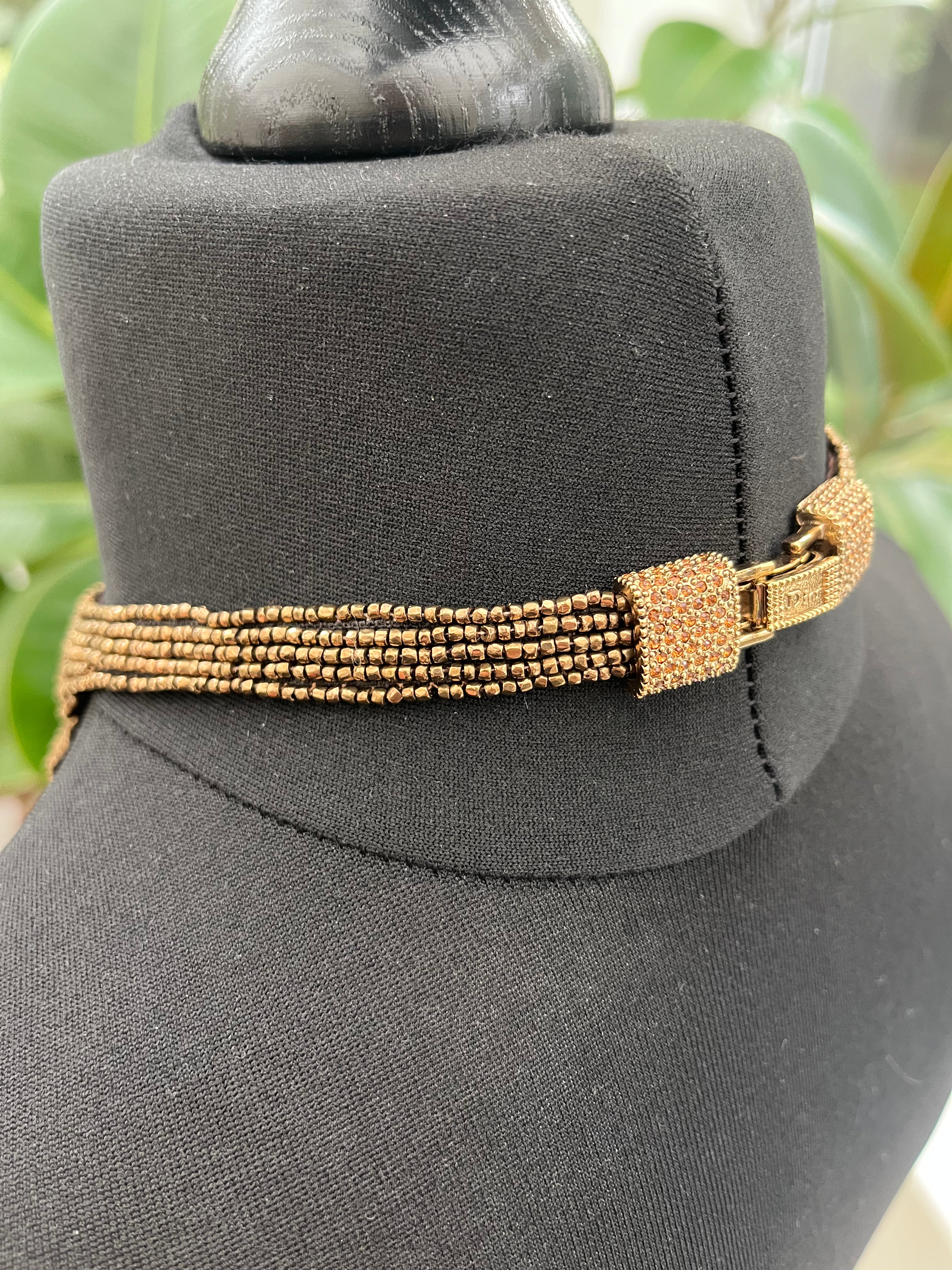 Christian Dior by John Galliano 1997 Masai Beads Crystals Bronze Bib Necklace
