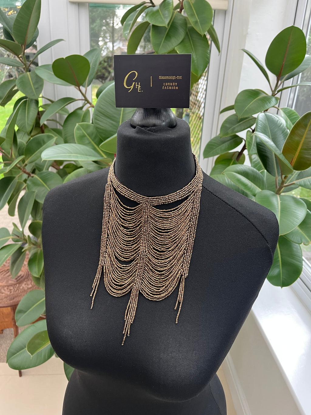 Christian Dior by John Galliano 1997 Masai Beads Crystals Bronze Bib Necklace