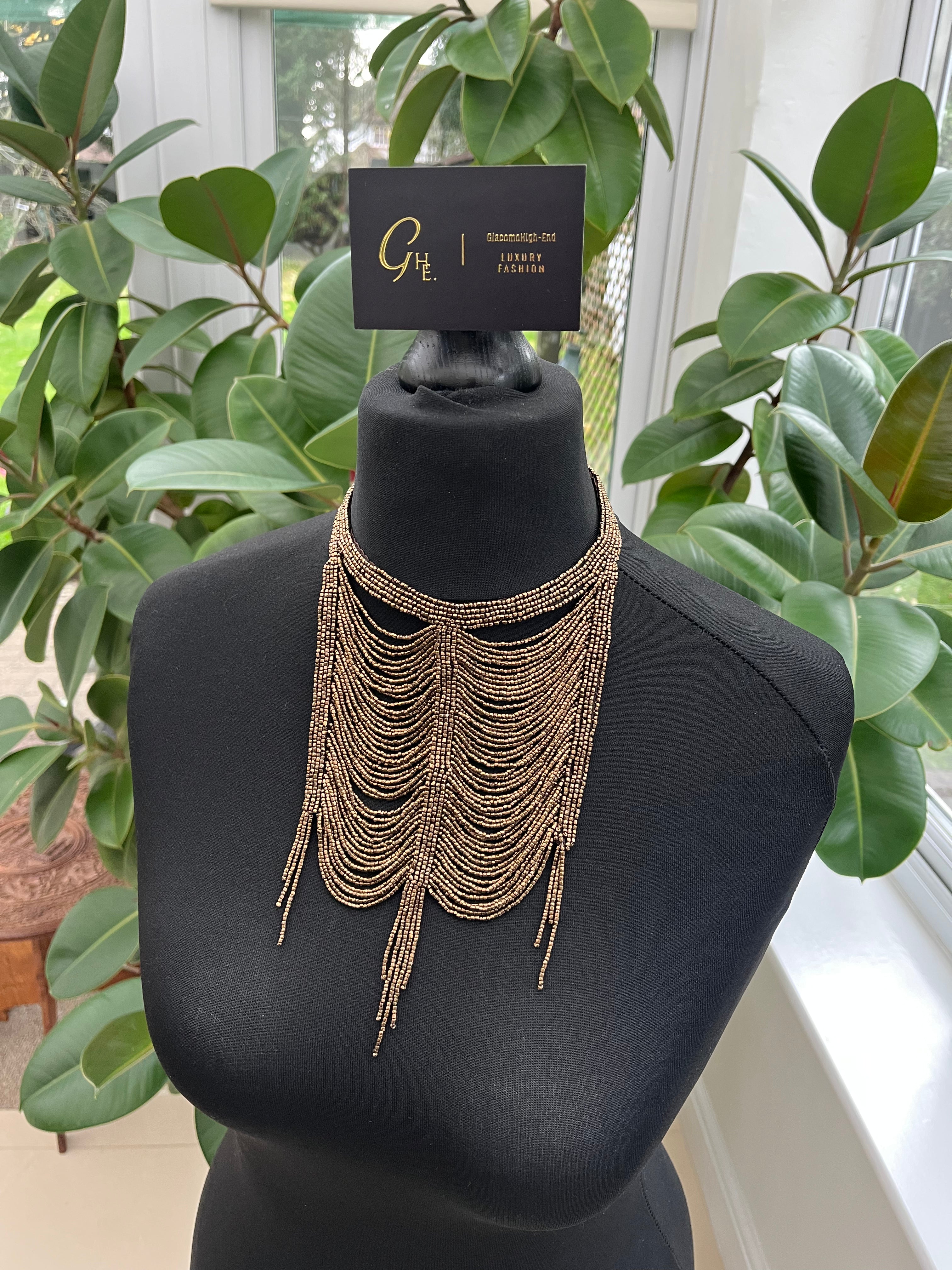 Christian Dior by John Galliano 1997 Masai Beads Crystals Bronze Bib Necklace