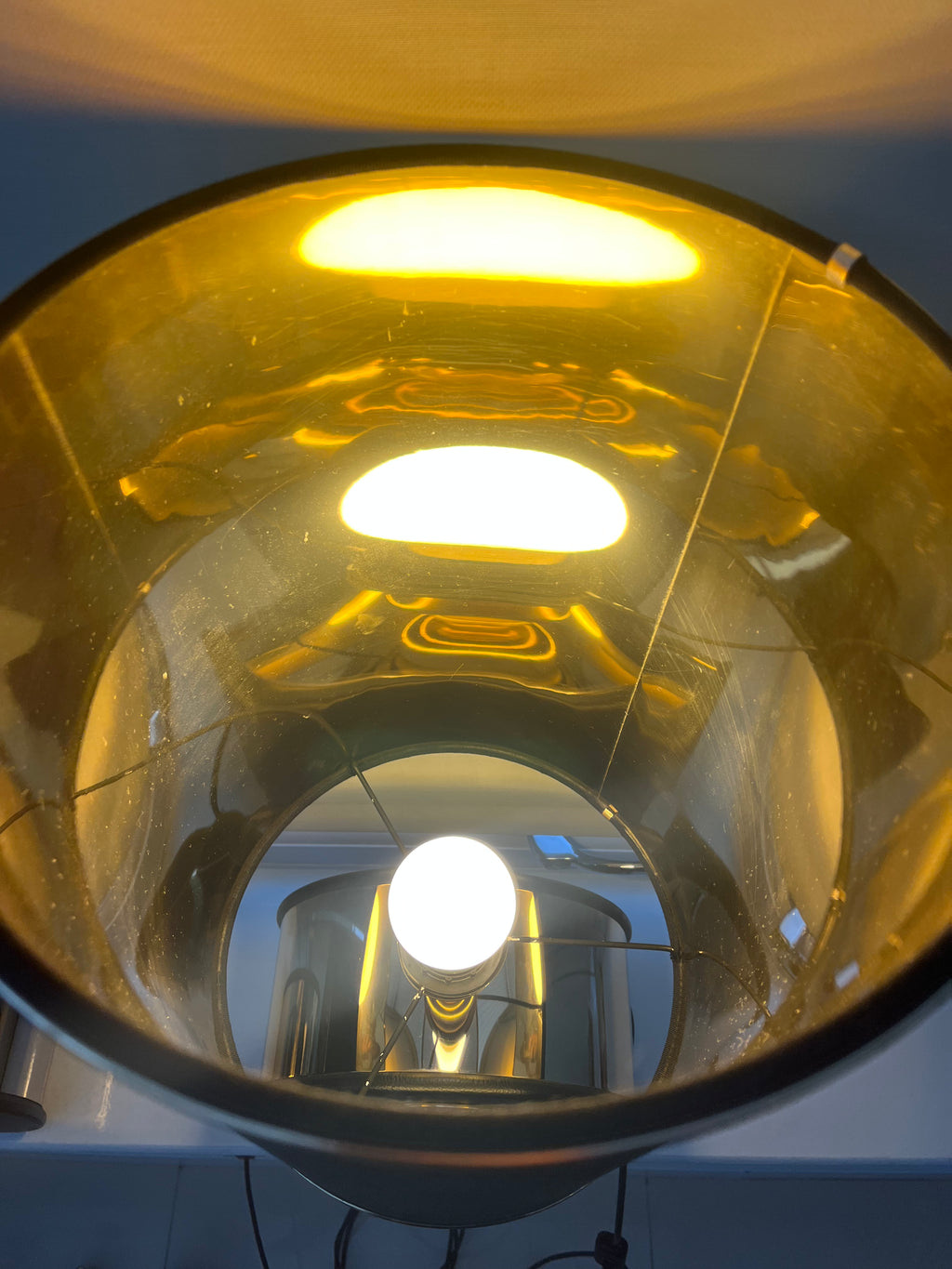 Versace Tall Metro Round Table Lamps - Gold Tone Metal and Black Leather