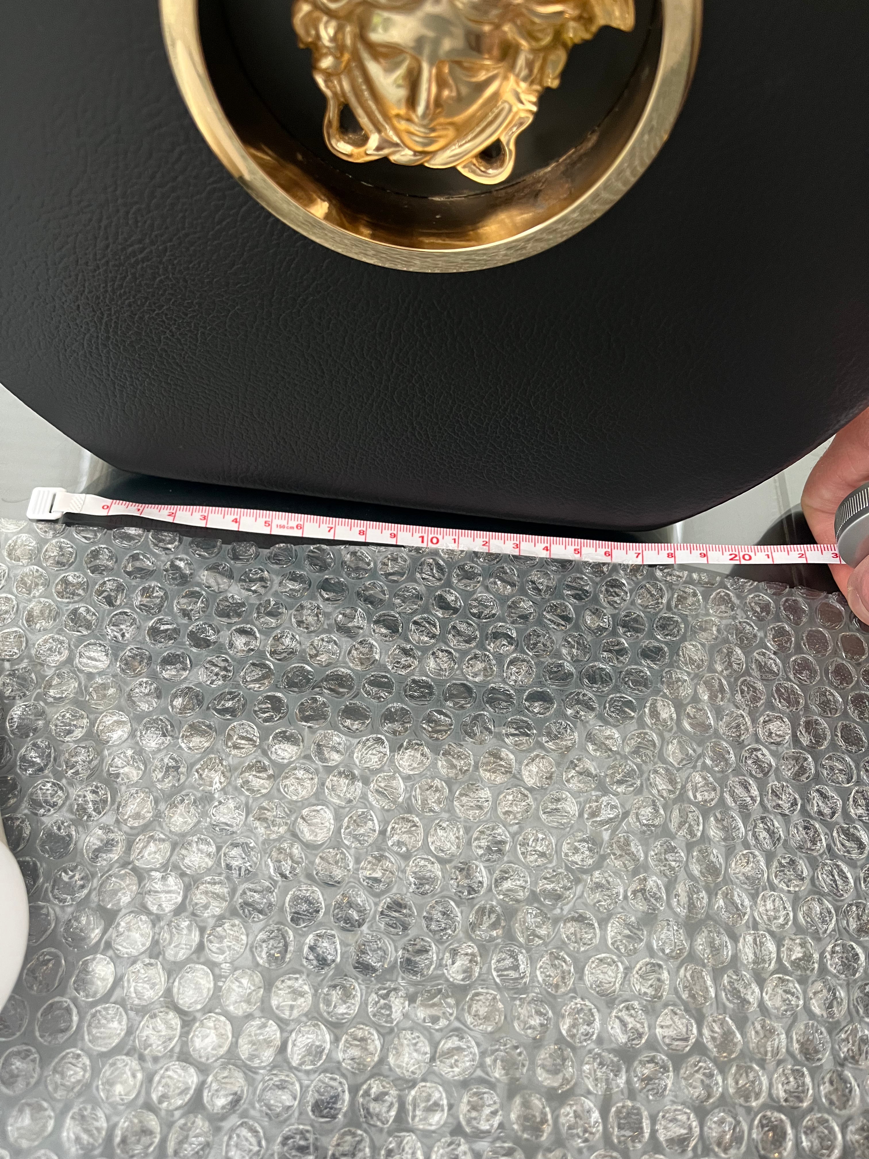 Versace Tall Metro Round Table Lamps - Gold Tone Metal and Black Leather